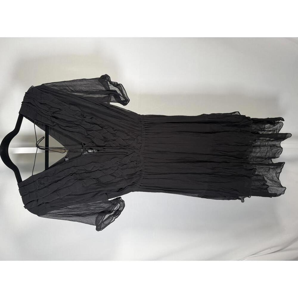The Kooples Black Ruffle V-Neck High Low Dress 100% Viscose US Small NWT - Picture 3 of 8